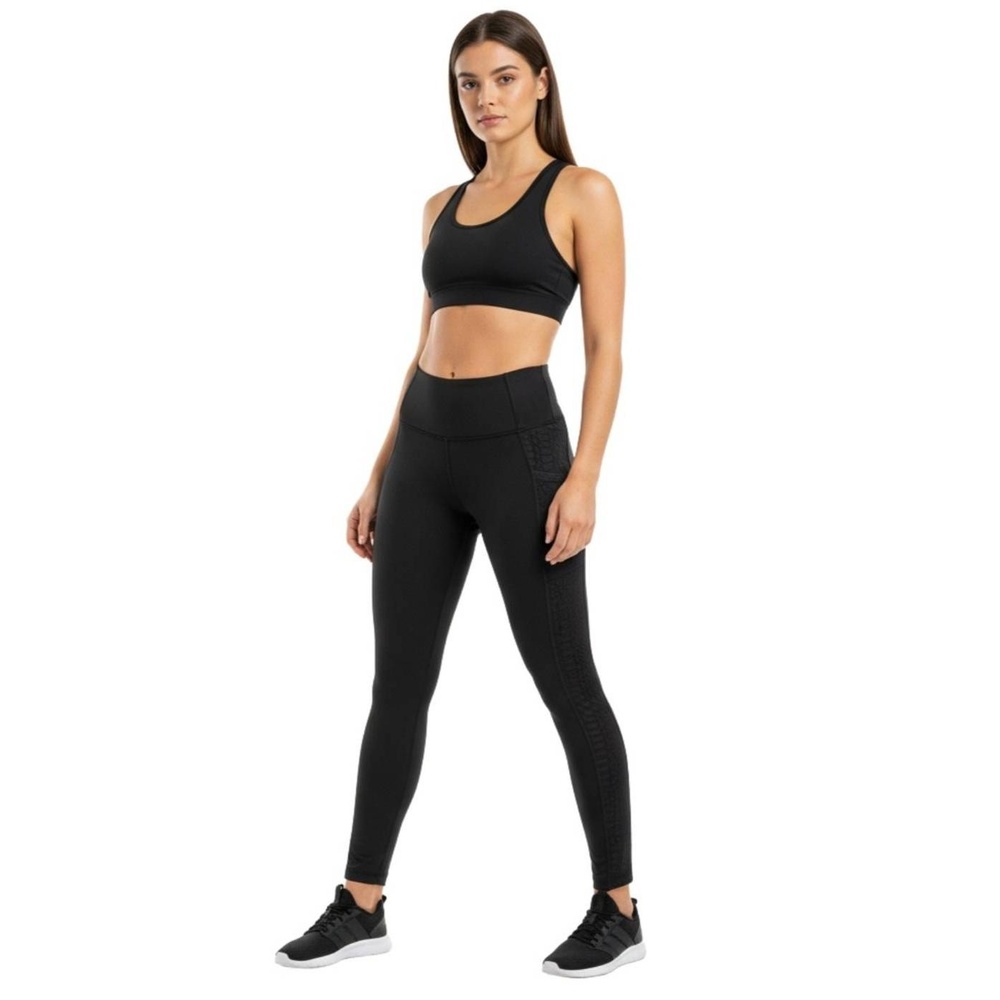 CHAMPION Womens XL Athletic Leggings Black Textured Side Panel Side Pockets